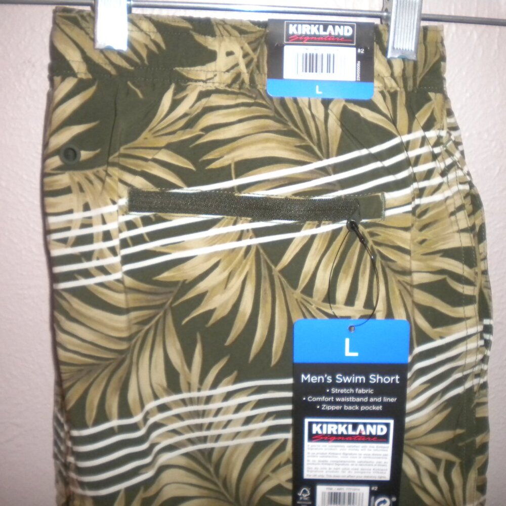 Kirkland Signature Men's Size Large Olive Comfort Waistband & Liner Swim Shorts - Picture 4 of 5